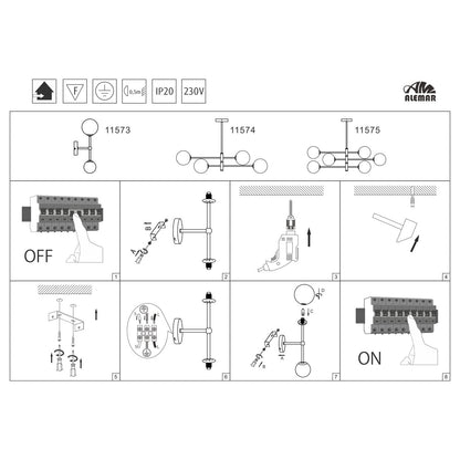 Aplique de pared Galaxia Latón Ámbar AJP/Alemar (Ref. 11573): medidas detalladas. Iluminación elegante y duradera para tu hogar.  Compra en luzguru.com

