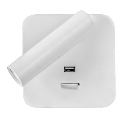 Aplique Giotto cuadrado blanco con puerto USB, vista frontal