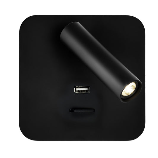 Aplique Giotto fabricado en Metal color Negro con puerto USB