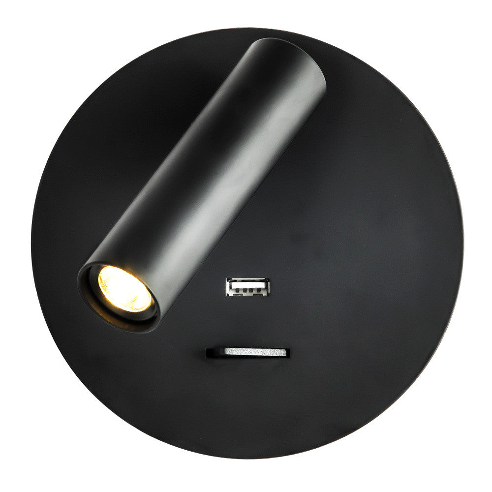 Aplique Giotto fabricado en Metal color Negro con puerto USB