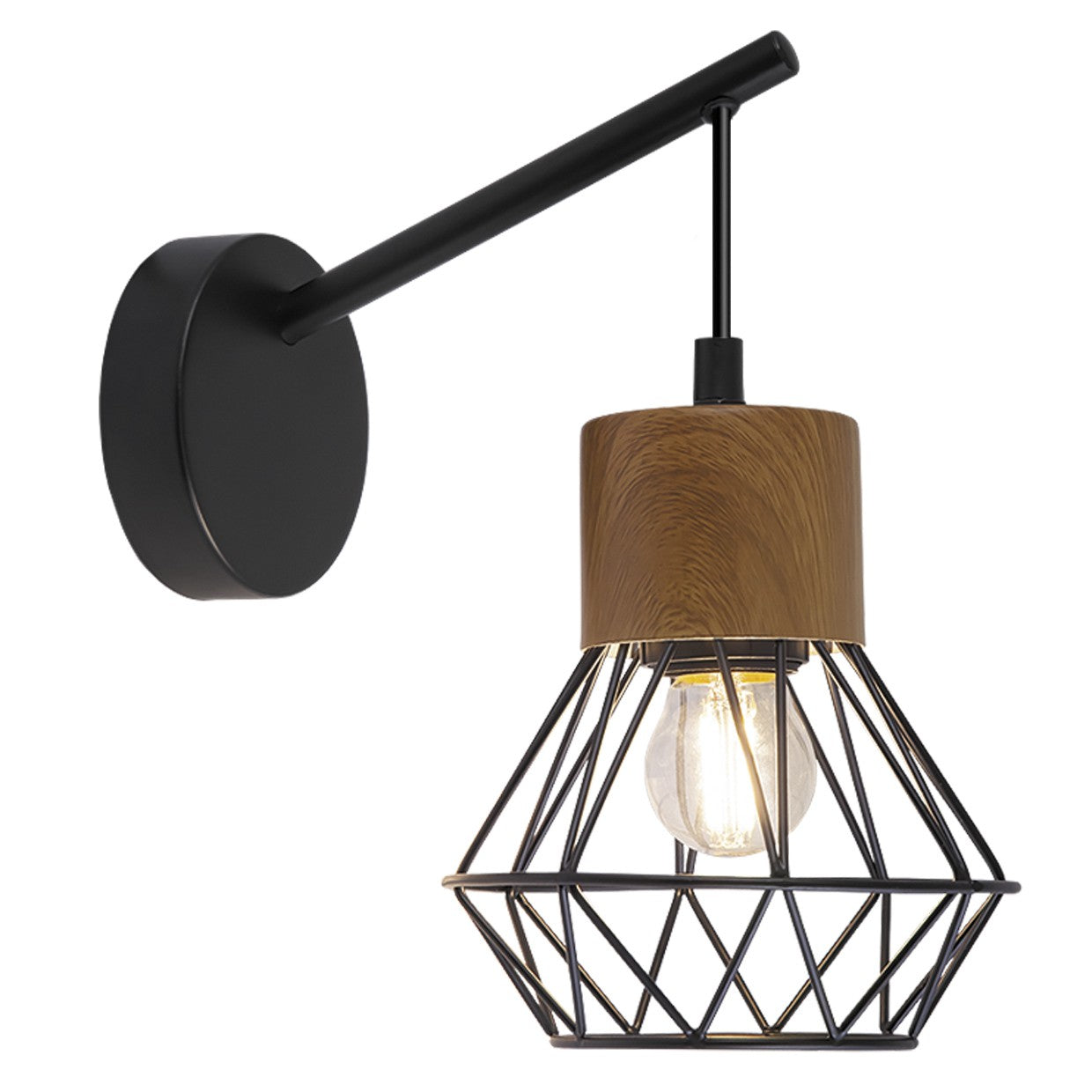 Aplique de pared ANTIBES Negro AJP/Alemar (Ref. 10830): Medidas detalladas. Elegante diseño vintage en metal negro y madera. Envío rápido desde luzguru.com
