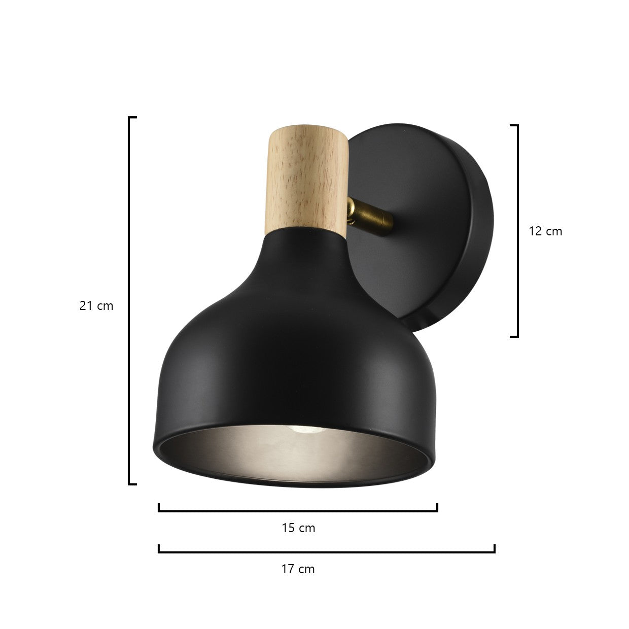 Aplique ARAN Negro-Madera AJP/Alemar (Ref. 10969): Dimensiones detalladas. Iluminación moderna para tu hogar.  luzguru.com
