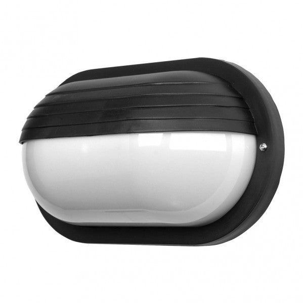 Aplique exterior oval Canopus grande, negro, Fabrilamp, IP44, E27. Iluminación moderna para exteriores.