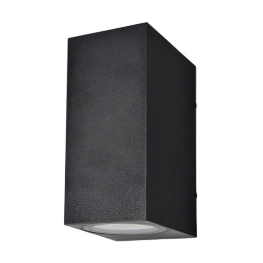 Aplique exterior Alce negro 2xGU10 IP44 de Fabrilamp, vista frontal. Iluminación moderna para exteriores.