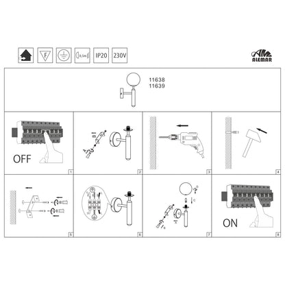 Aplique Ficus Negro AJP/Alemar (Ref. 11638) - Medidas: Iluminación moderna y elegante para tu hogar.  Envío rápido desde luzguru.com
