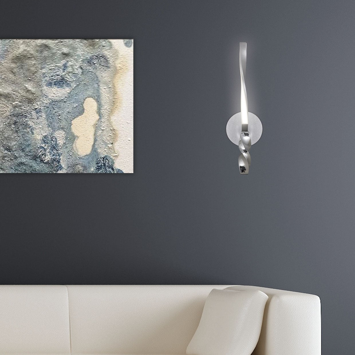 Aplique LED MAR AJP/Alemar 3174AL-1CR: medidas del aplique de pared de diseño moderno en cromo. 8W, 720 lúmenes, 4000K. LuzGuru.
