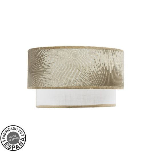 Aplique Nepal Blanco/Oro de Fabrilamp, vista frontal, detalle del diseño en metal y textil.