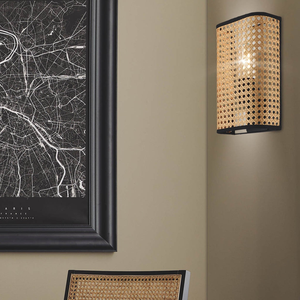 Aplique OYSTER Natural AJP/Alemar (Ref. 10977) - Medidas: Iluminación elegante de ratán para pared. LuzGuru.
