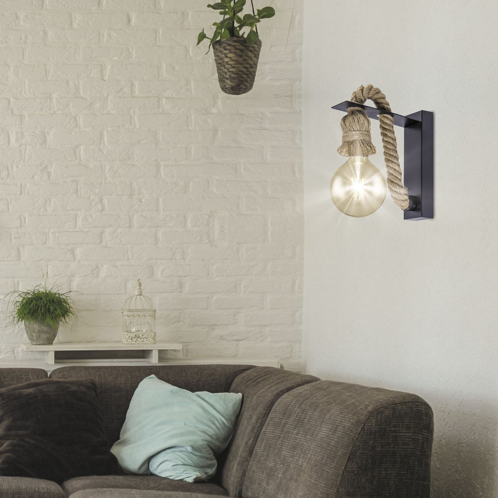 Aplique ROPE Negro AJP/Alemar (Ref. 10761) - Medidas: Iluminación pared estilo industrial. Luzguru.com
