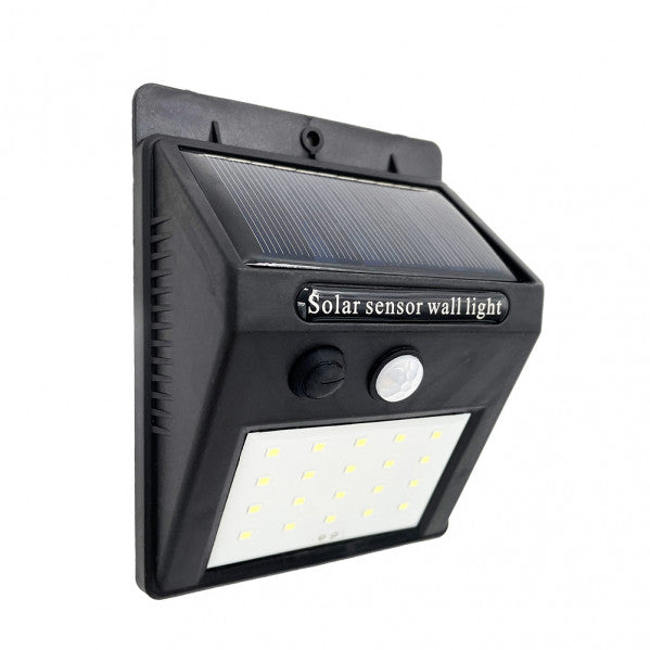 Aplique solar Kira Negro con sensor de movimiento y crepuscular, Fabrilamp.