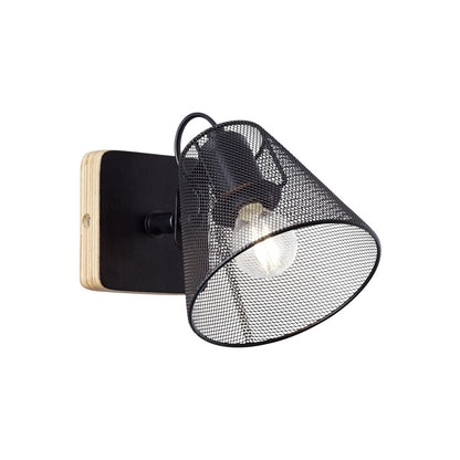 Aplique UTRECH Negro AJP/Alemar (Ref. 11125): Dimensiones detalladas.  Elegante aplique de pared en metal y madera, 40W E-14 (bombilla no incluida).  Luzguru.com
