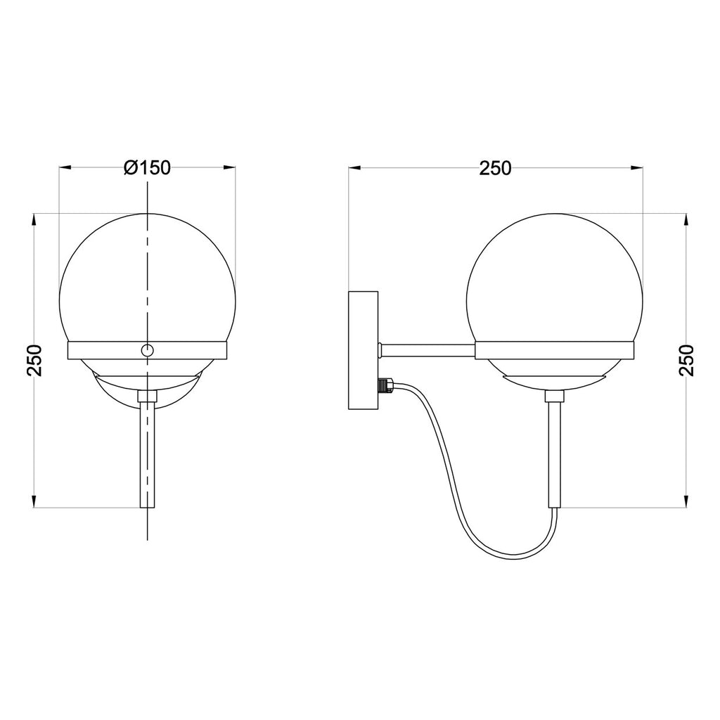 Aplique de pared Waco AJP/Alemar (Ref. 11349): medidas detalladas.  Elegancia y diseño moderno en latón. Envío rápido desde LuzGuru.com
