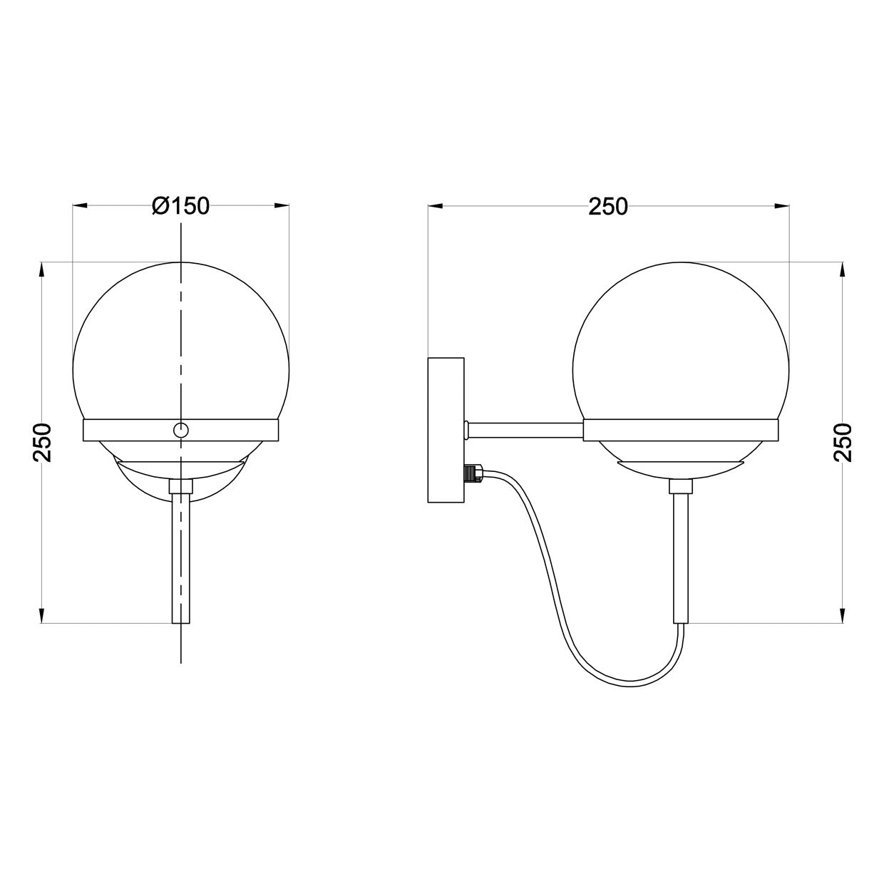 Aplique de pared Waco AJP/Alemar (Ref. 11349): medidas detalladas.  Elegancia y diseño moderno en latón. Envío rápido desde LuzGuru.com
