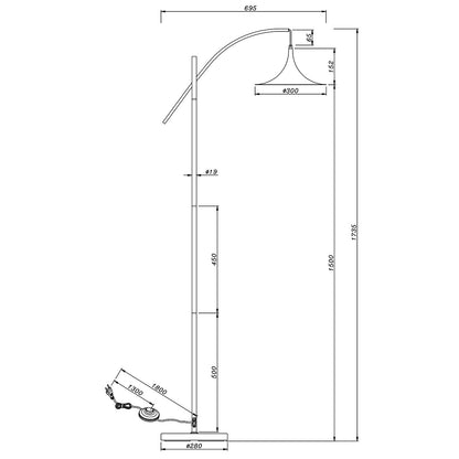 Esquema con dimensiones del pie de salón negro Conte ALEMAR