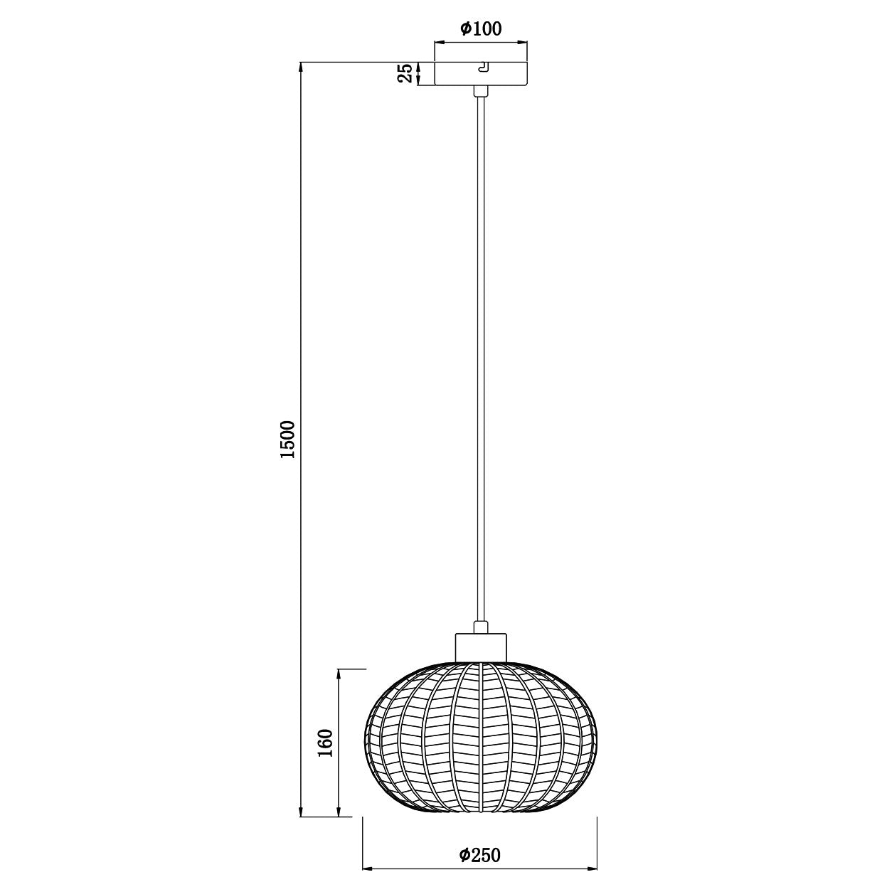 Esquema con dimensiones del colgante NAWA Latón-Ámbar ALEMAR