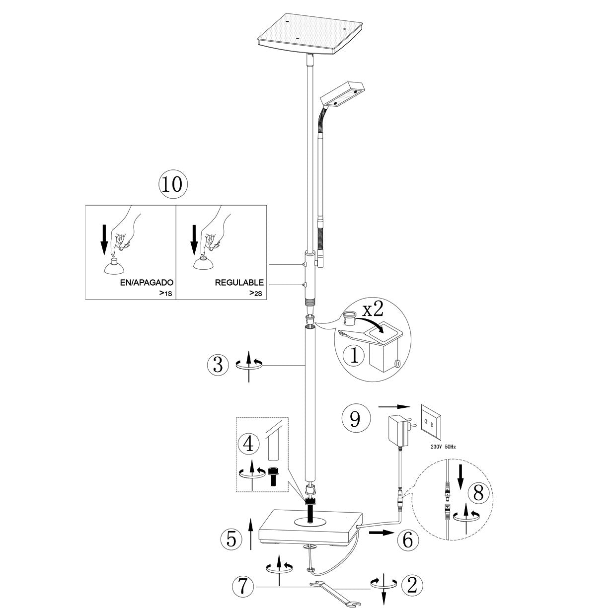 Ángulo lateral del pie de salón LED Lamber ALEMAR en uso
