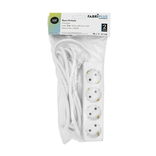 Base múltiple fabricada en polipropileno y cobre, color blanco, cable 3m