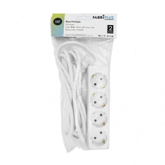 Base Múltiple Alargadera 4 Enchufes Cable 3 m Blanco Fabrilamp - imagen 2 | Fabrilamp / Abrila