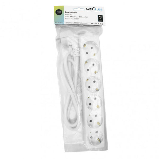 Base Múltiple Alargadera 6 Enchufes Cable 3 m Blanco Fabrilamp - imagen 2 | Fabrilamp / Abrila