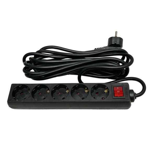 Base Múltiple Alargadera Negro 5 Enchufes con Interruptor Cable 5 m Fabrilamp - vista principal | Fabrilamp / Abrila