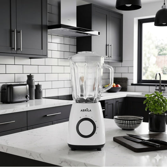 Batidora de Vaso Prada 1000 W 1,5 L Blanco/Gris Fabrilamp instalada en ambiente decorativo de salón o dormitorio | Fabrilamp / Abrila
