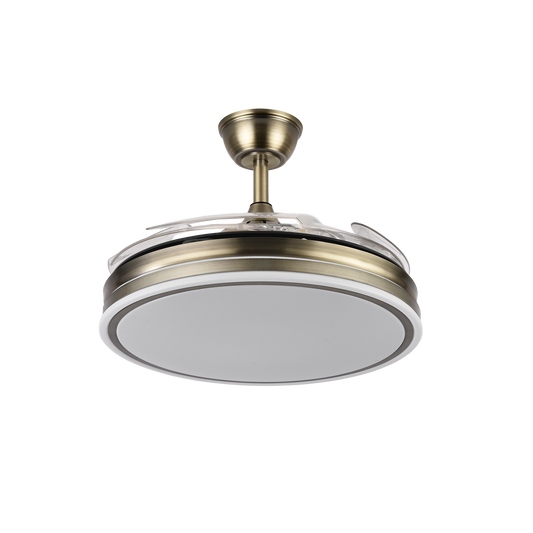 Ventilador de Techo Bayomo 107 cm Aspas Retráctiles LED Cuero Fabrilamp - vista principal | Fabrilamp / Abrila · Ref. 142591414