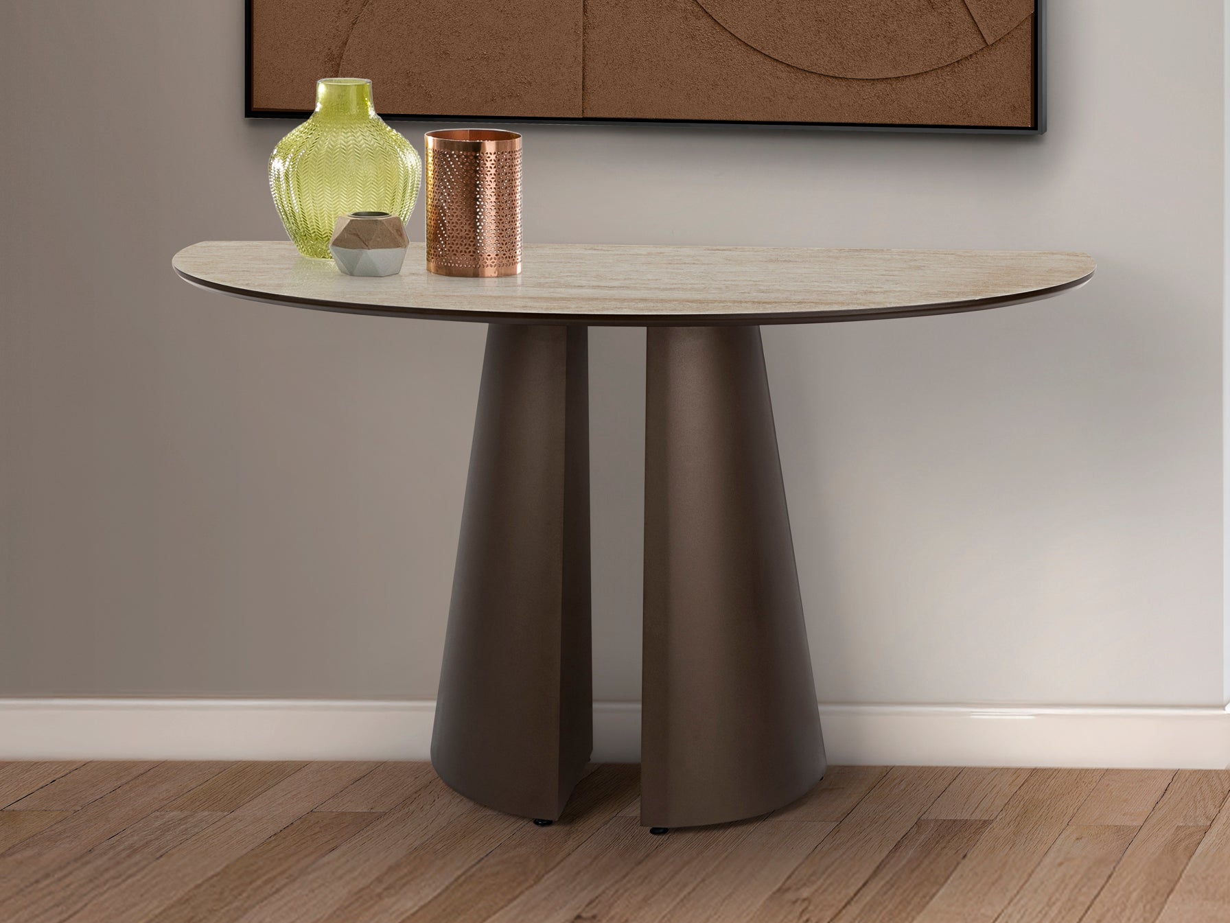 Consola Samara Travertino/Marrón - Metal y MDF Acabado Óxido - Schuller - 498920 - Vista 1