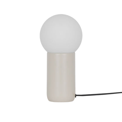 Detalle de la base y tulipa opal de la lámpara de sobremesa Mint Tierra ALEMAR