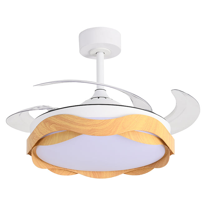 Ventilador de Techo Ondas Blanco/madera natural – vista principal · Ref. F-1039 WO