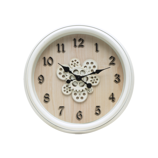 Reloj de Pared Berrocal 50 cm Engranajes Blanco y Haya Fabrilamp - vista principal | Fabrilamp / Abrila · Ref. 219615085