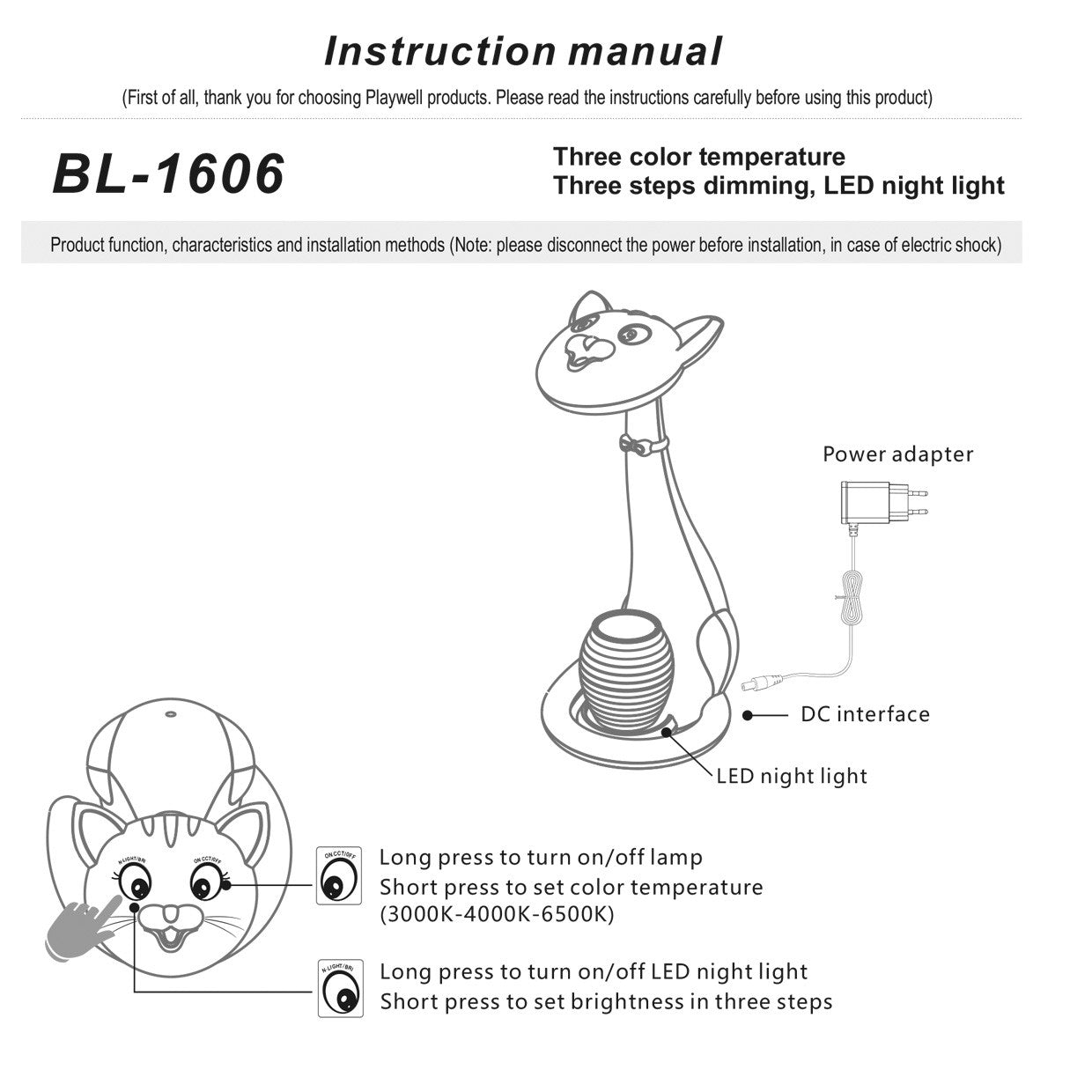 Lámpara sobremesa LED Misí en modo luz nocturna - Vista lateral
