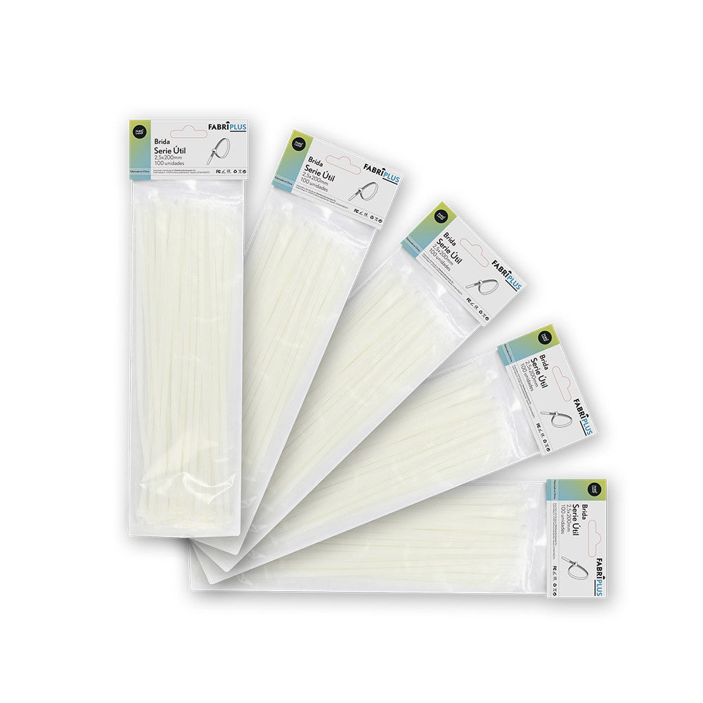 Bridas Util Blancas 2,5x200mm 100% Nylon 66 Fabrilamp - Bolsa 100 unidades