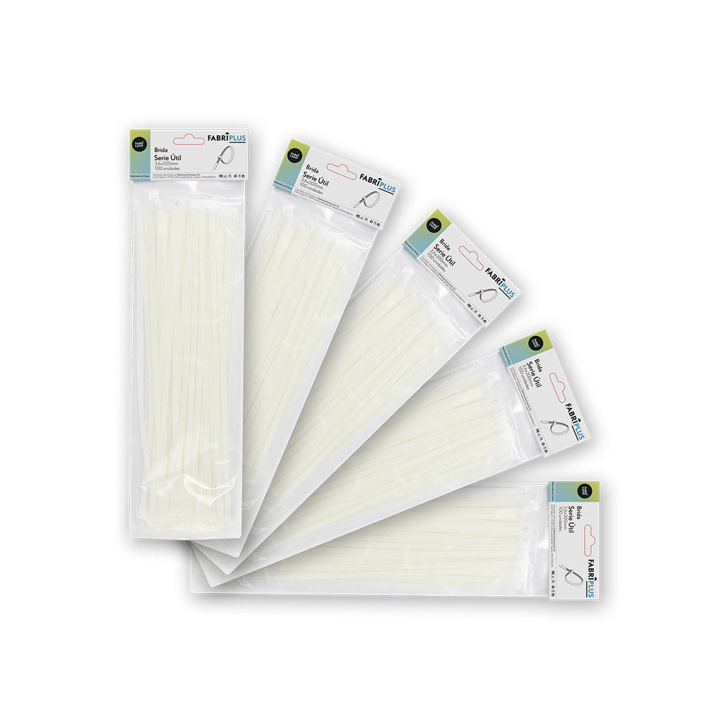 Bridas Util Blancas 3.6x200mm 100% Nylon 66 - Fabrilamp / Abrila - SKU 188136201