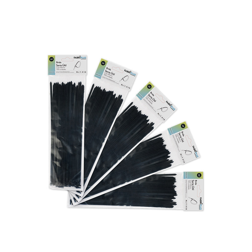 Bridas Util Negras 2,5x100mm 100% Nylon 66 Auto Bloqueo Fabrilamp - SKU 188125109