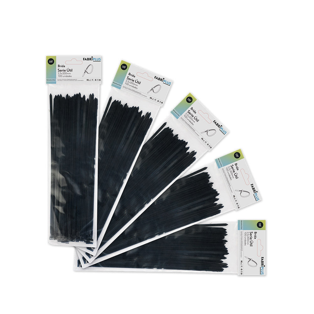 Bridas Util Negras 100 Unidades 2,5x200mm Nylon 66 Fabrilamp / Abrila
