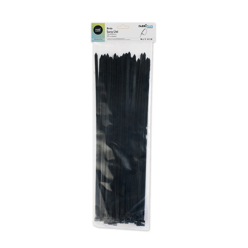Bridas Util Negras 50 unidades 7,6x450mm Nylon 66 Fabrilamp / Abrila