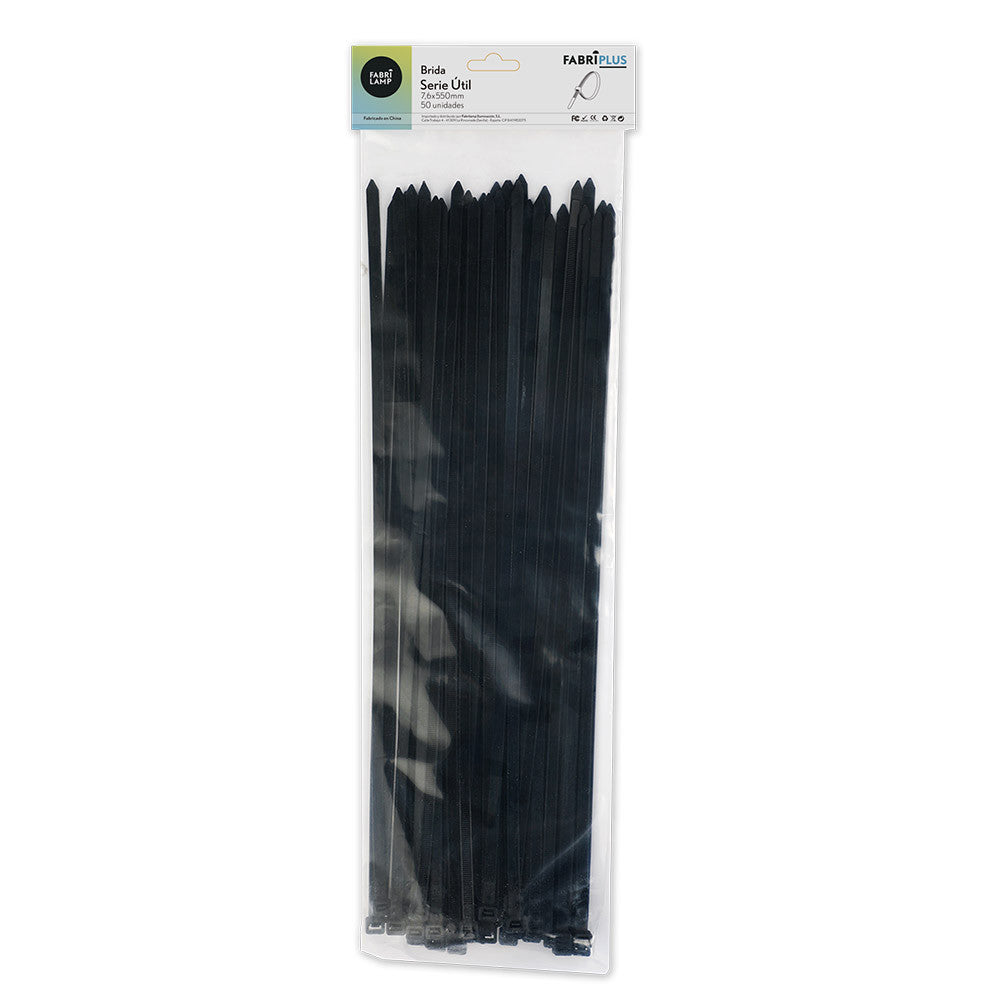 Bridas Util Negras 7,6x550mm Nylon 66 Auto Bloqueo 50 Unidades | Fabrilamp