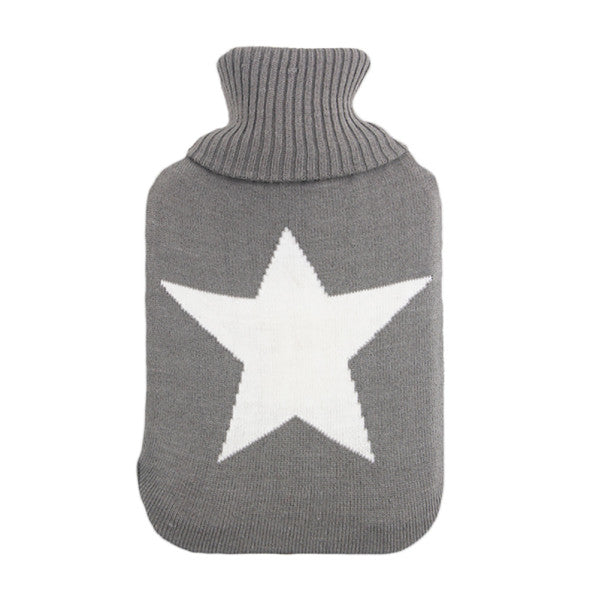 Bolsa de agua caliente MIMO 1.7L de Fabrilamp, vista frontal, color blanco y gris con diseño de estrella.