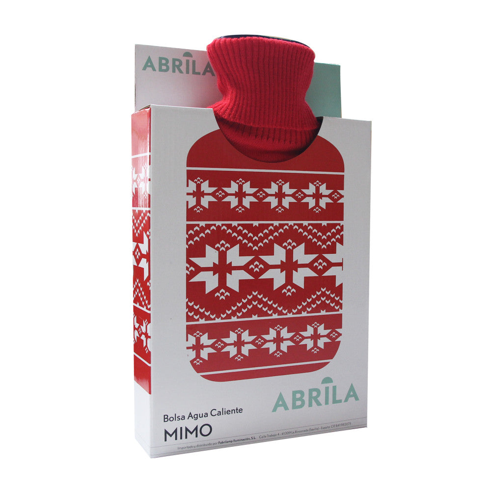 Bolsa agua caliente Mimo fabricada en caucho color rojo con funda textil navideña
