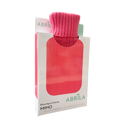 Bolsa de agua caliente Mimo fabricada en caucho color gris con funda rosa