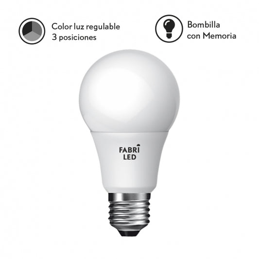 Bombilla LED estándar E27 11W Fabrilamp Fabriled con memoria, vista frontal.