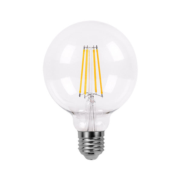 Bombilla LED Filamento Globo 8W, diseño vintage transparente, casquillo E27, luz cálida.