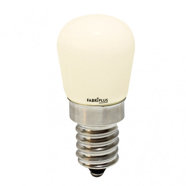 Bombilla Tubular LED Fabriplus 3,5W E14, luz cálida 3000K, vista frontal.