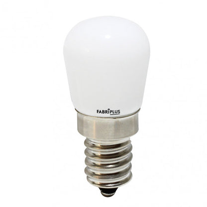 Bombilla Tubular LED Fabriplus 3,5W E14, luz cálida 3000K, detalle del casquillo.