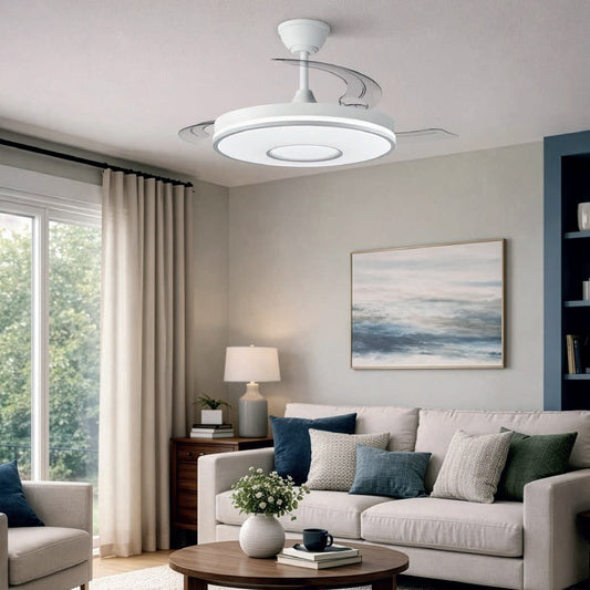 Ventilador de Techo con Luz Bond Blanco Aspas Retráctiles 48W CristalRecord - imagen 2 | CristalRecord