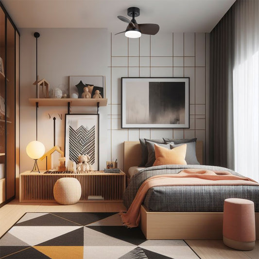 Ventilador Byan Mini fabricado en acero color negro y madera