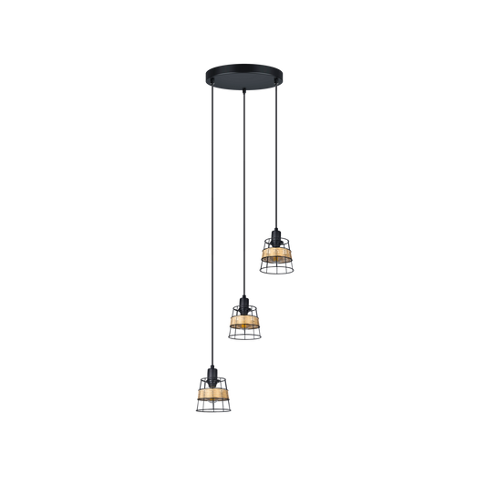 Lámpara Colgante Burano 3 Luces Forja y Rattán Negro Fabrilamp - vista principal | Fabrilamp / Abrila · Ref. 190683009