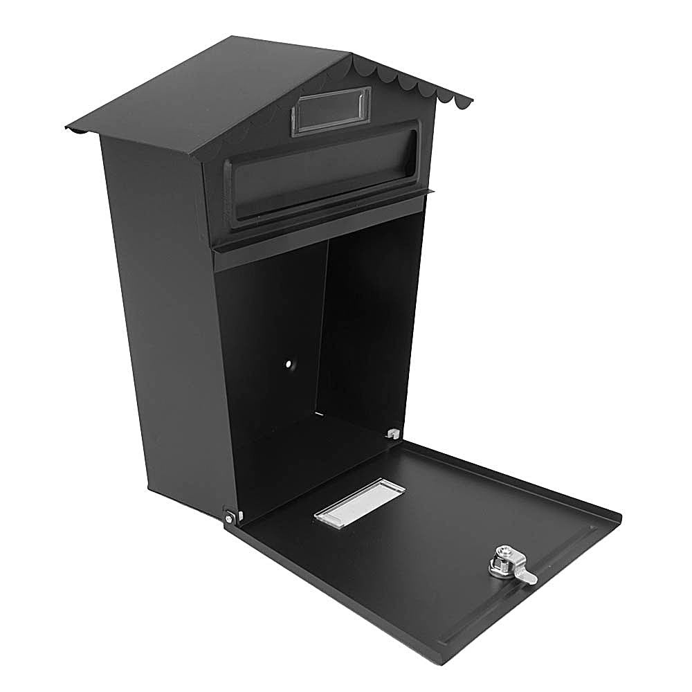 Buzón Frida fabricado en acero galvanizado color negro con tejadillo