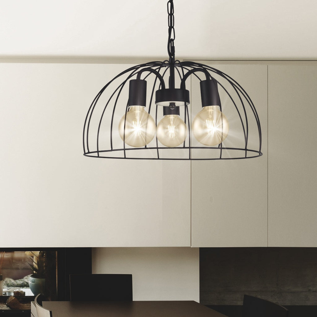 Colgante Nora instalado en ambiente de comedor moderno - Iluminación jaula
