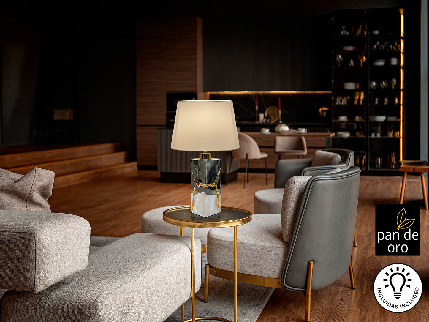 Lámpara Sobremesa Ocean 1L - Cromo y Pan de Oro - Schuller - 487634 - Vista 2